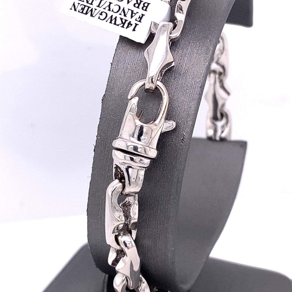 14k White Gold Fancy Link Men's Bracelet