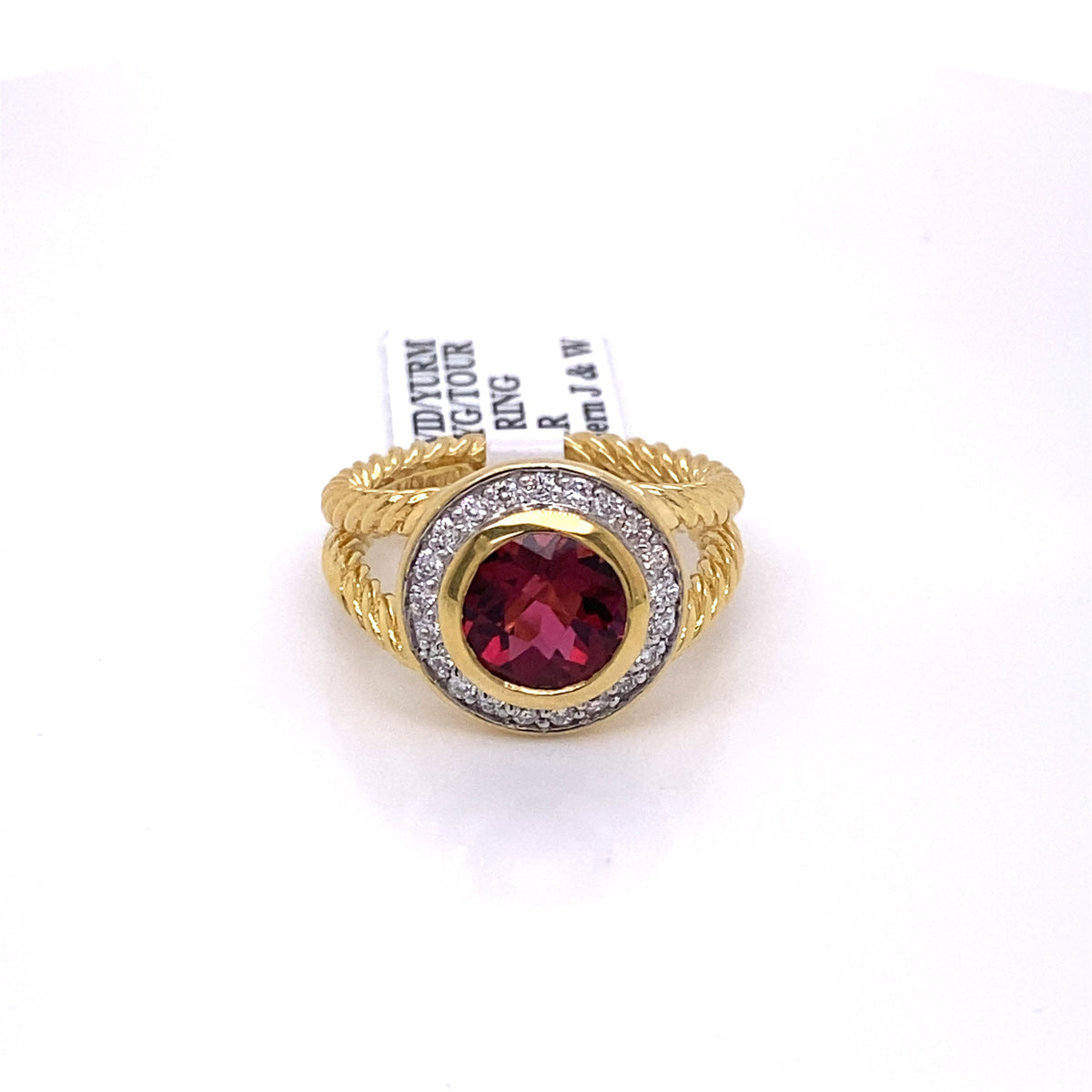 David Yurman 18k Yellow Gold Rubellite & Diamond Ladies Ring
