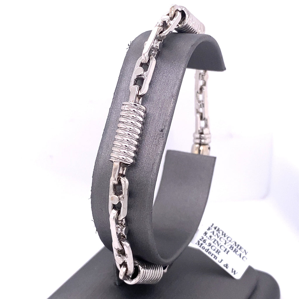 14k White Gold Fancy Men's Chain Bracelet, S106963