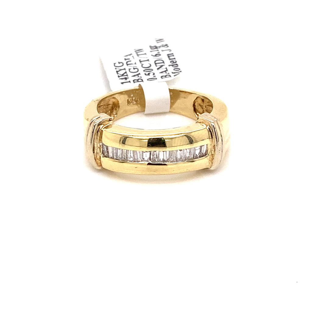 14k Yellow Gold 0.50 CT Baguette Diamond Men's Band, 6.1 g, Size 7.25, S10552