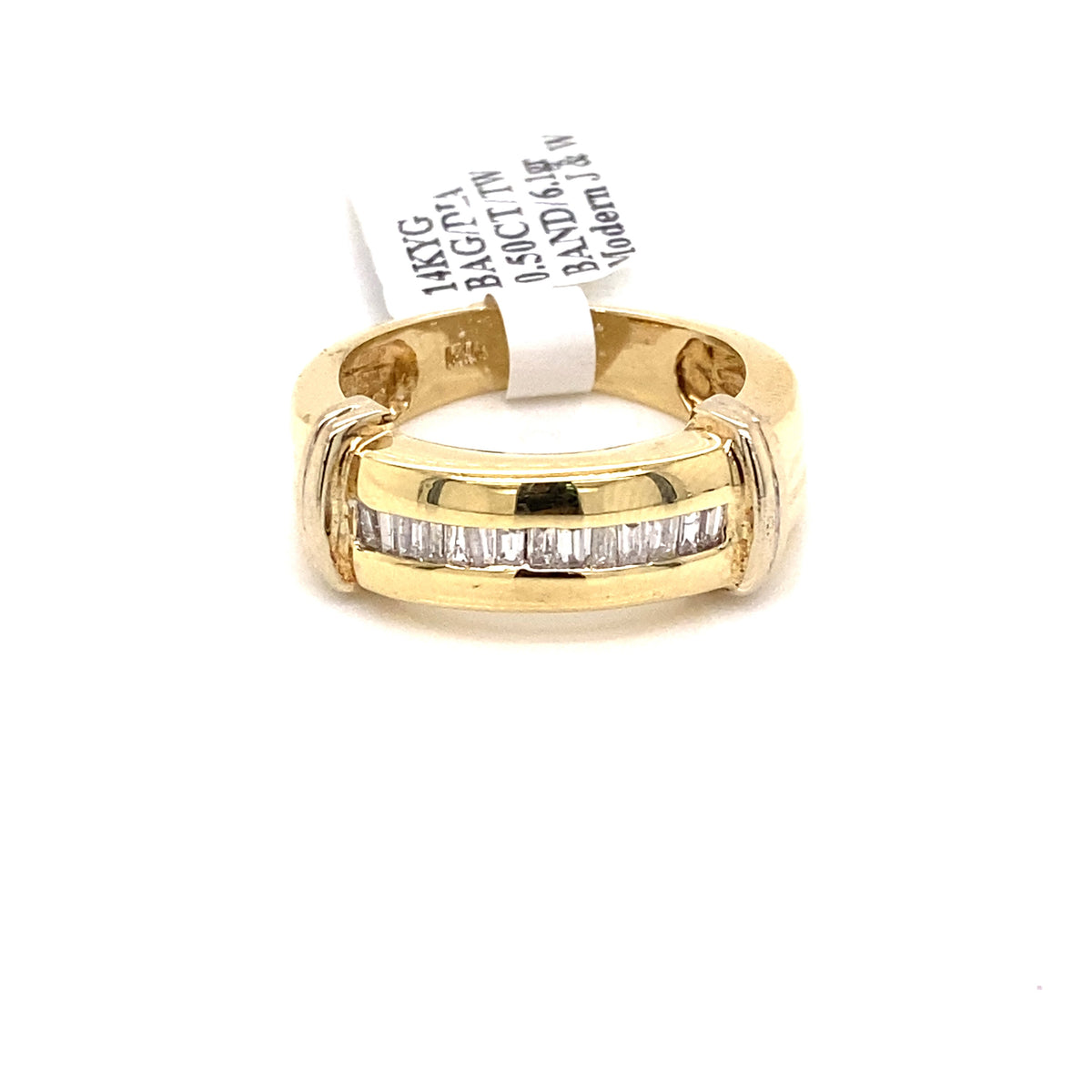 14k Yellow Gold 0.50 CT Baguette Diamond Men's Band, 6.1 g, Size 7.25, S10552