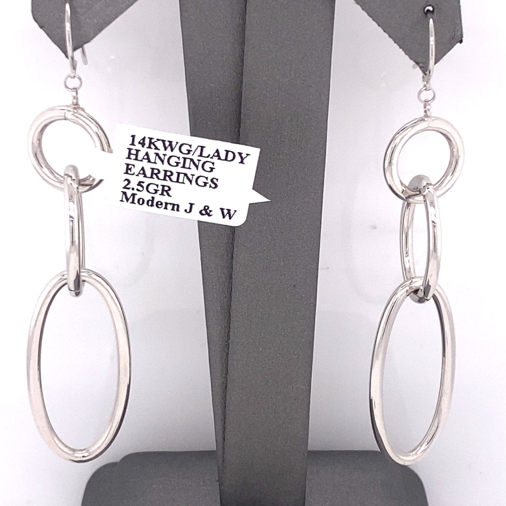 14k White Gold Ladies Dangling Earrings, 2.5g,