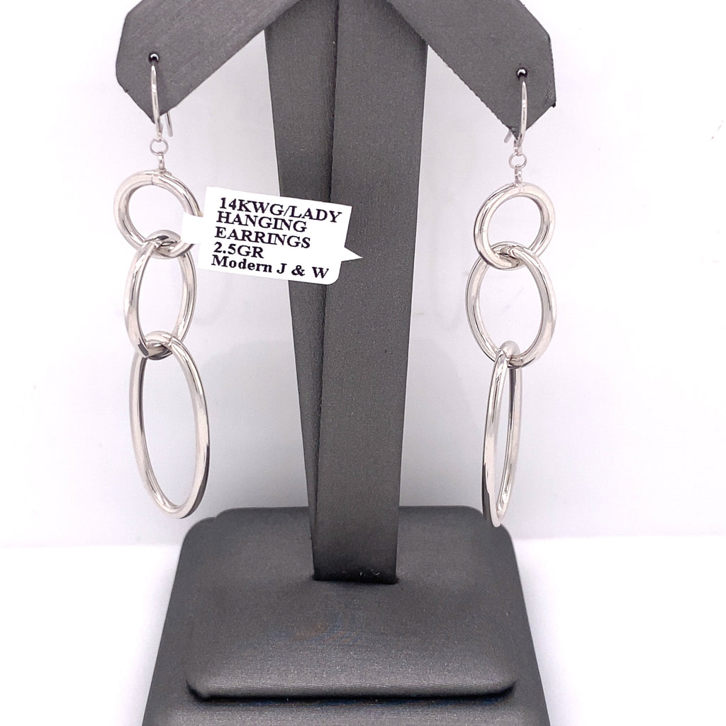 14k White Gold Ladies Dangling Earrings, 2.5g,