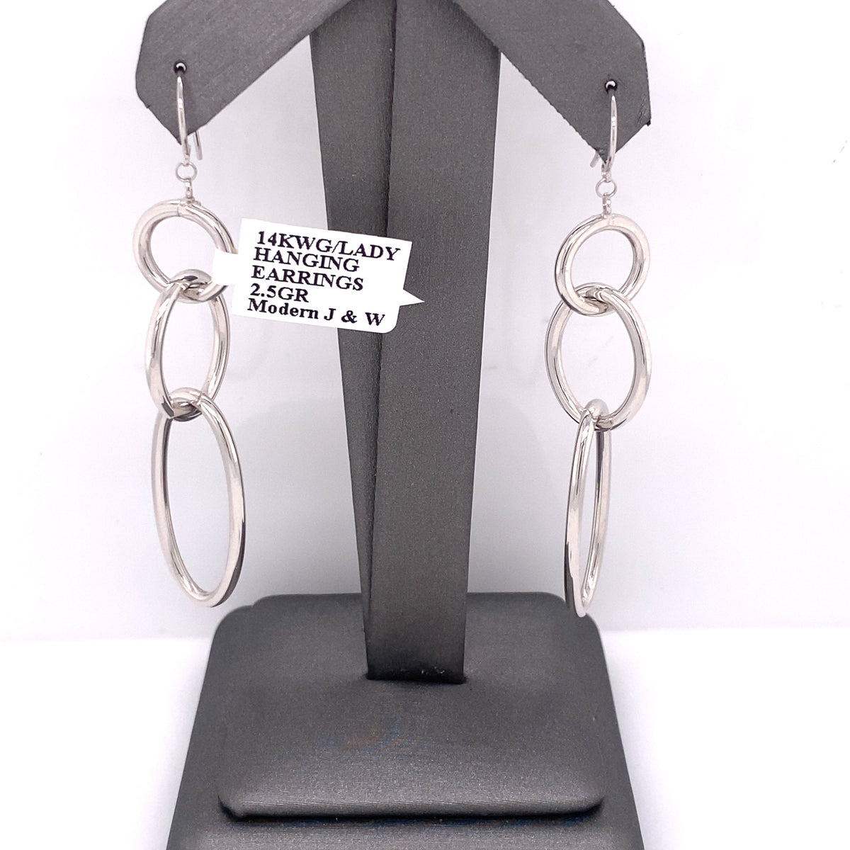 14k White Gold Ladies Dangling Earrings, 2.5g,