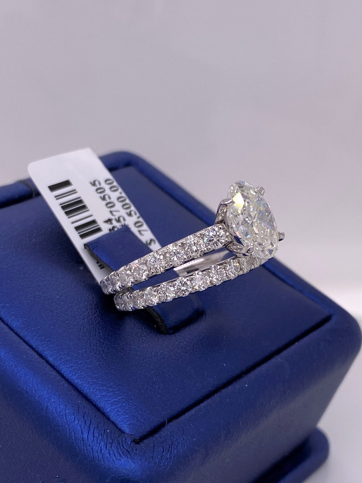 18k White Gold 3.75 CT Oval Cut Diamond Engagement Ring Set