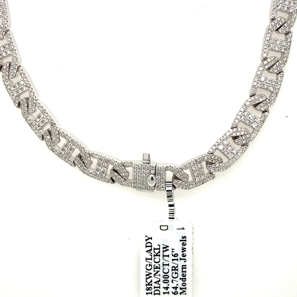 18k White Gold, 14.00 CT Diamond Link Chocker Necklace, S15566