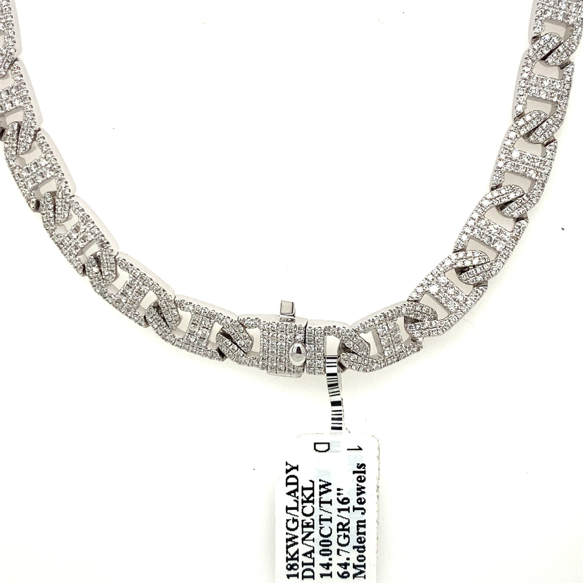 18k White Gold, 14.00 CT Diamond Link Chocker Necklace, S15566