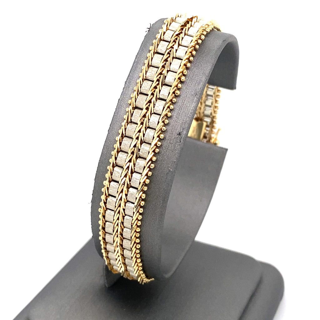 14k Two Tone Solid Gold Ladies Fancy Bracelet, S107094
