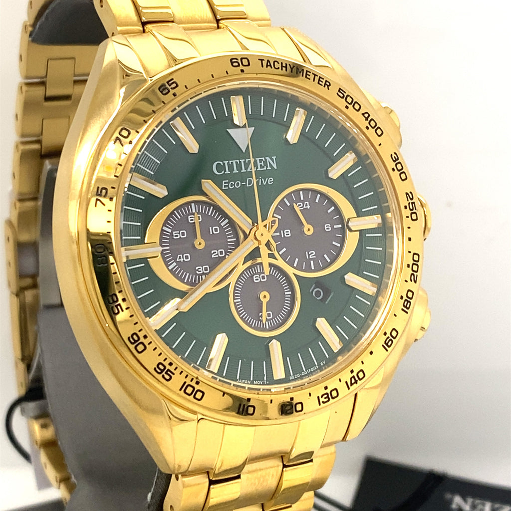 Citizen Carson Green Dial Gold Plated Seel 43mm Watch, CA4542-59X