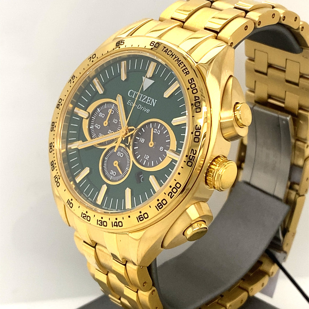 Citizen Carson Green Dial Gold Plated Seel 43mm Watch, CA4542-59X