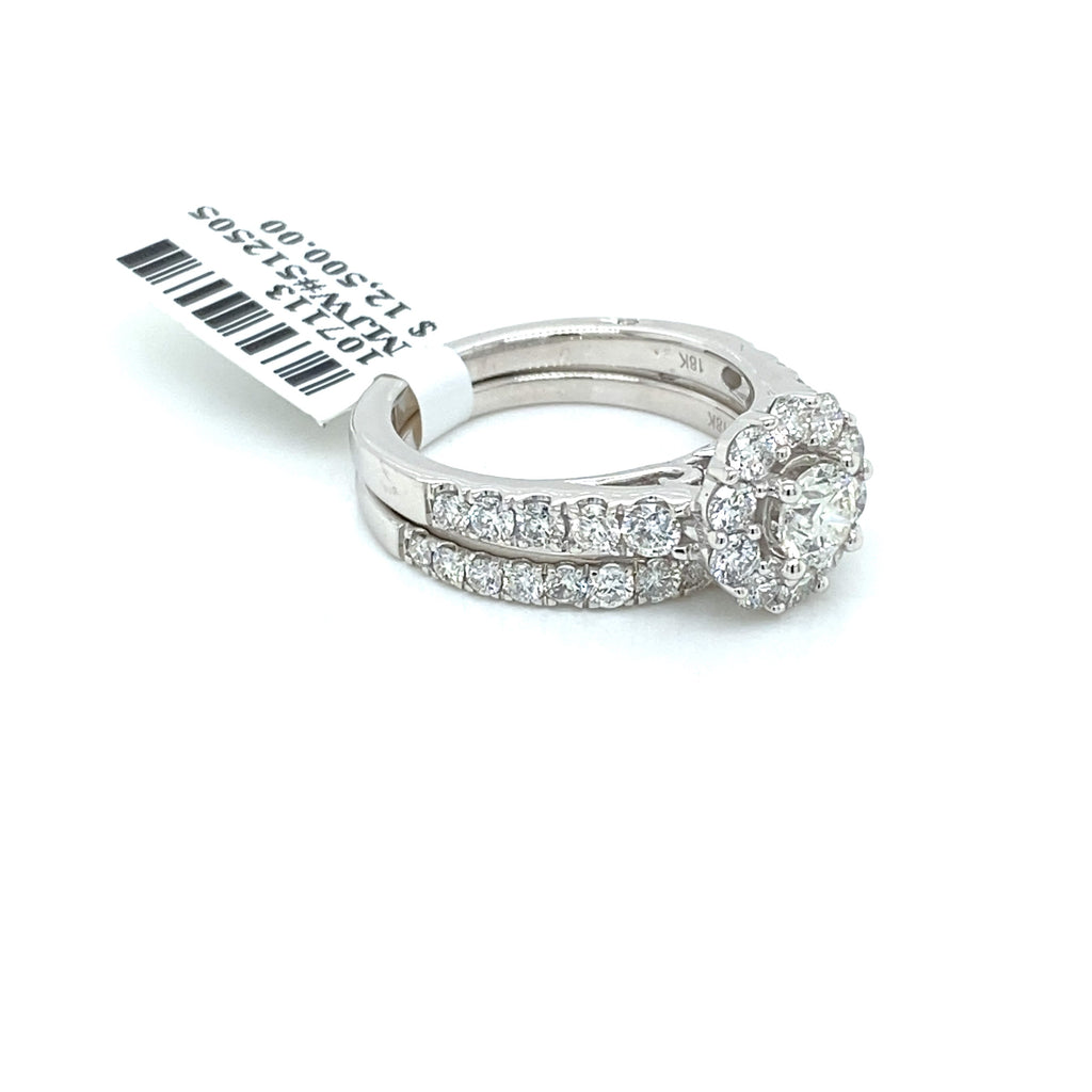 Marchesa 18k White Gold 2.00 CT Diamond Halo Engagement Ring Set