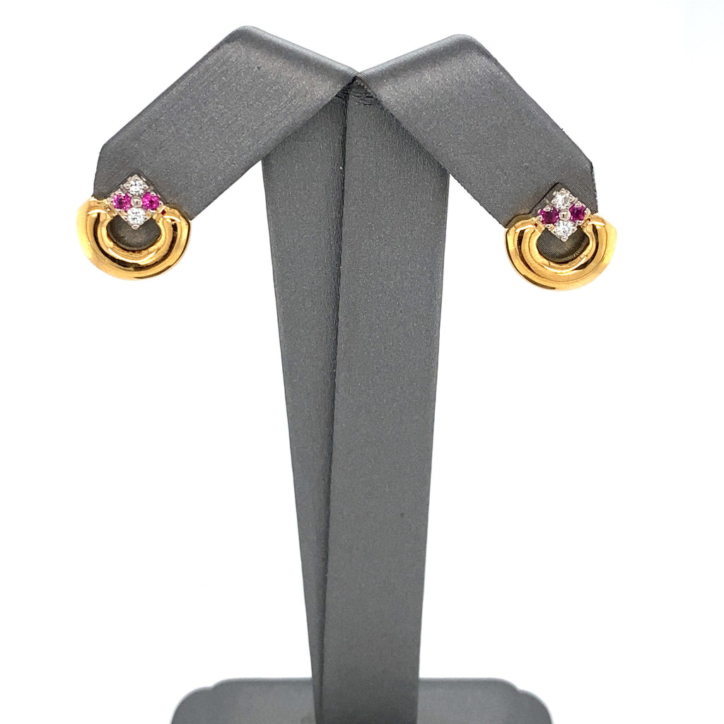 18k Yellow Gold 0.30 Ct Diamond & Ruby Earrings