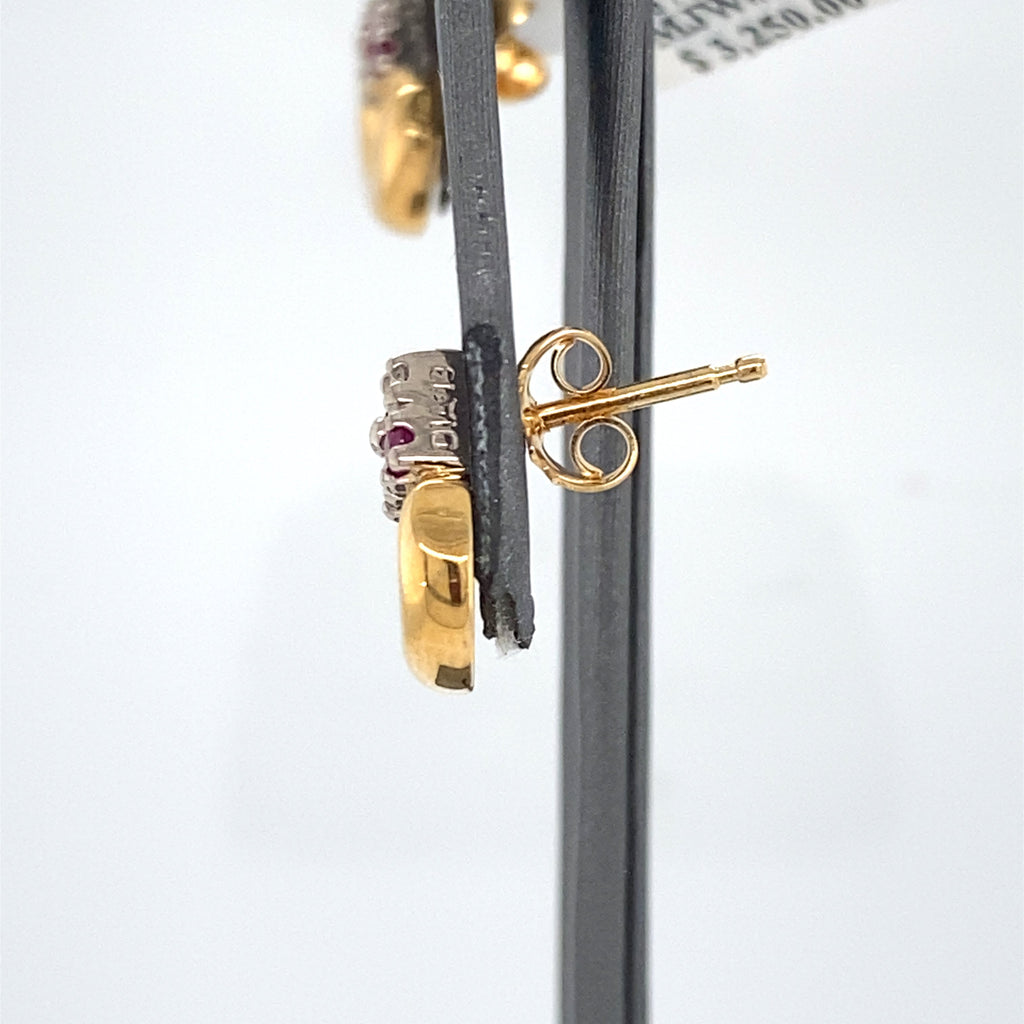 18k Yellow Gold 0.30 Ct Diamond & Ruby Earrings