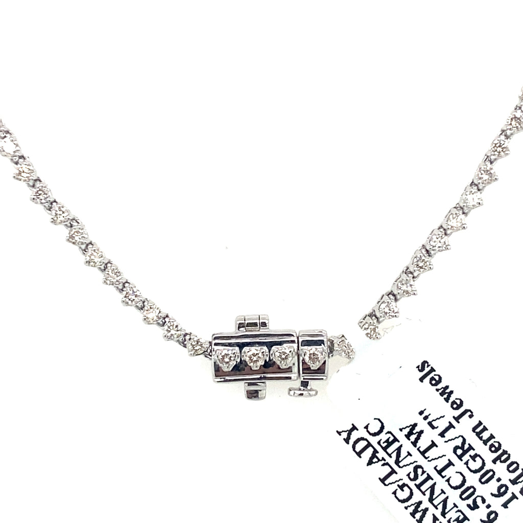 14K White Gold 6.50 CT Diamond Tennis Necklace, S15614