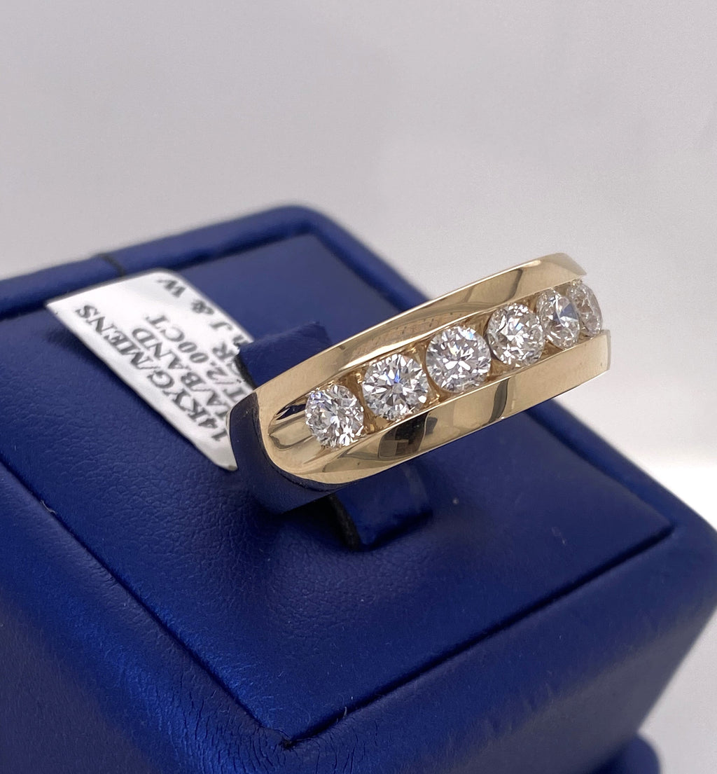 14k Yellow Gold 2.00 CT Diamond Men's Wedding Band