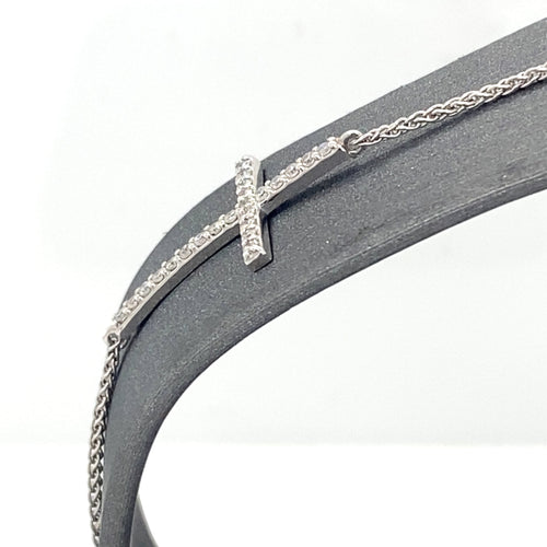 10k White Gold 0.35 CT Diamond Cross Bollo Bracelet, S15621