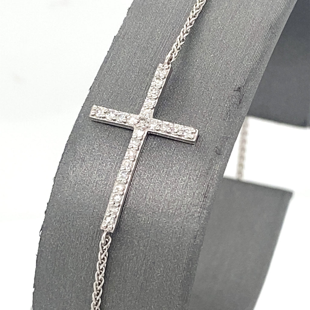 10k White Gold 0.35 CT Diamond Cross Bollo Bracelet, S15621
