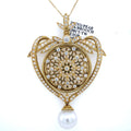18K Yellow Gold 2.50 CT Diamond & Pearl Fancy Pendant