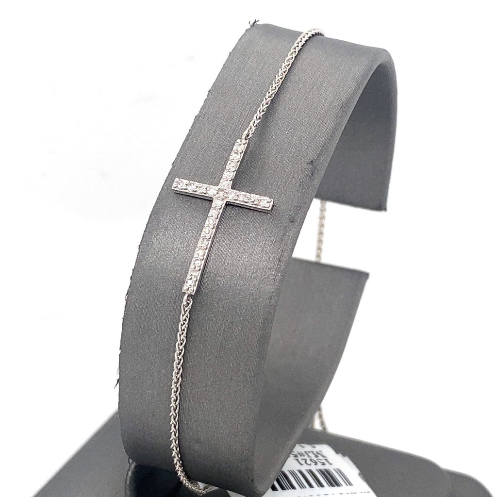 10k White Gold 0.35 CT Diamond Cross Bollo Bracelet, S15621
