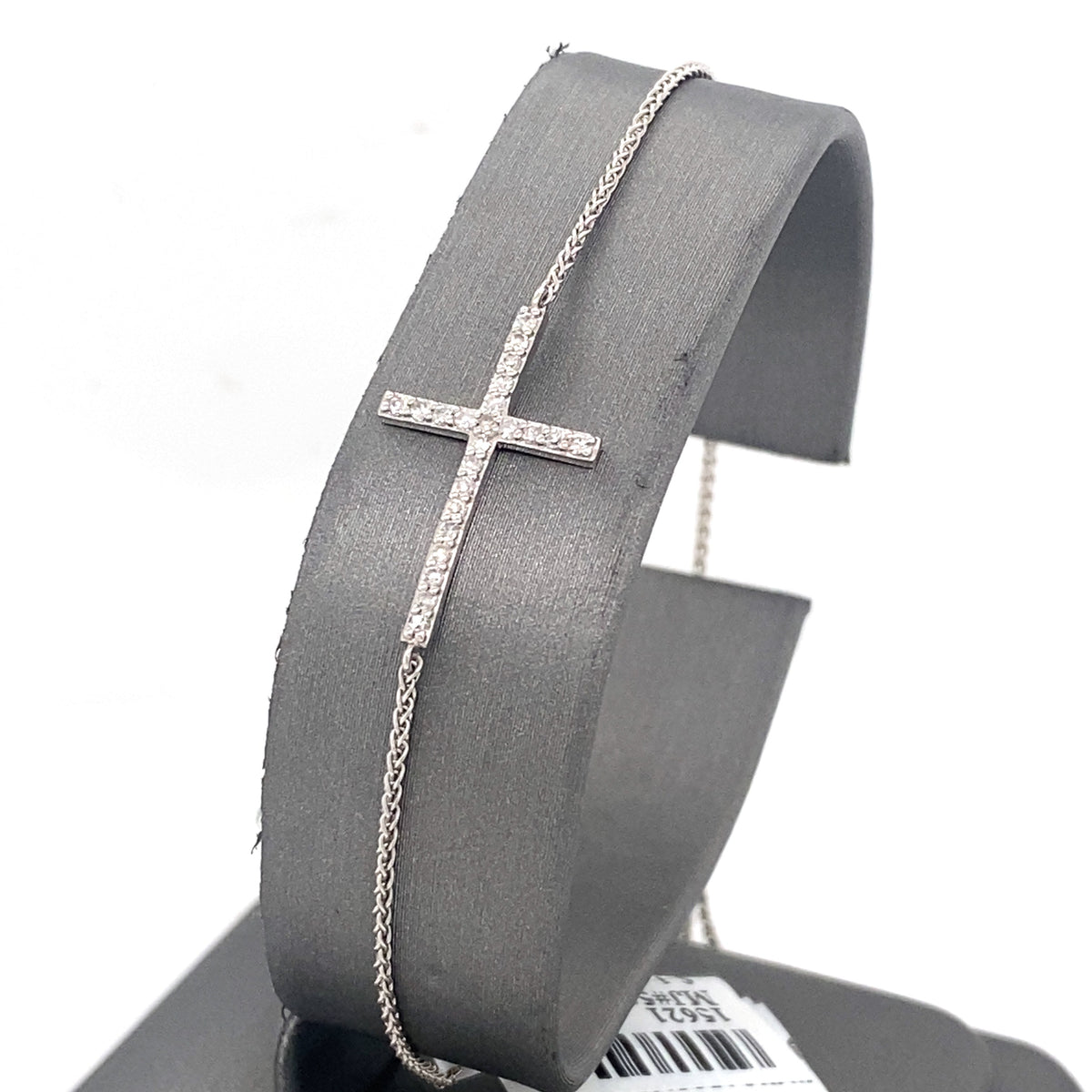 10k White Gold 0.35 CT Diamond Cross Bollo Bracelet, S15621