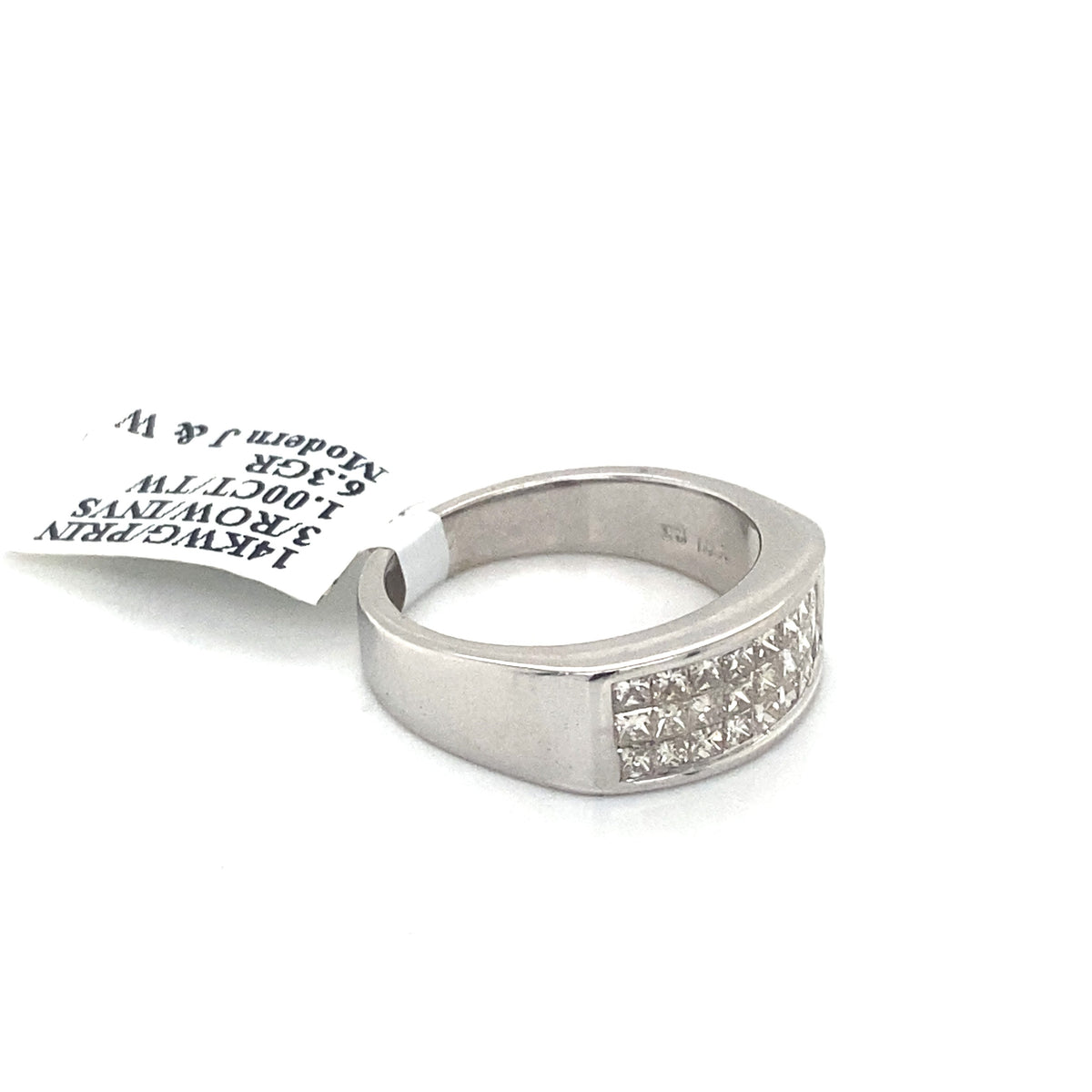 14k White Gold 1.00 CT Princess Cut Diamond Invisible Setting Band
