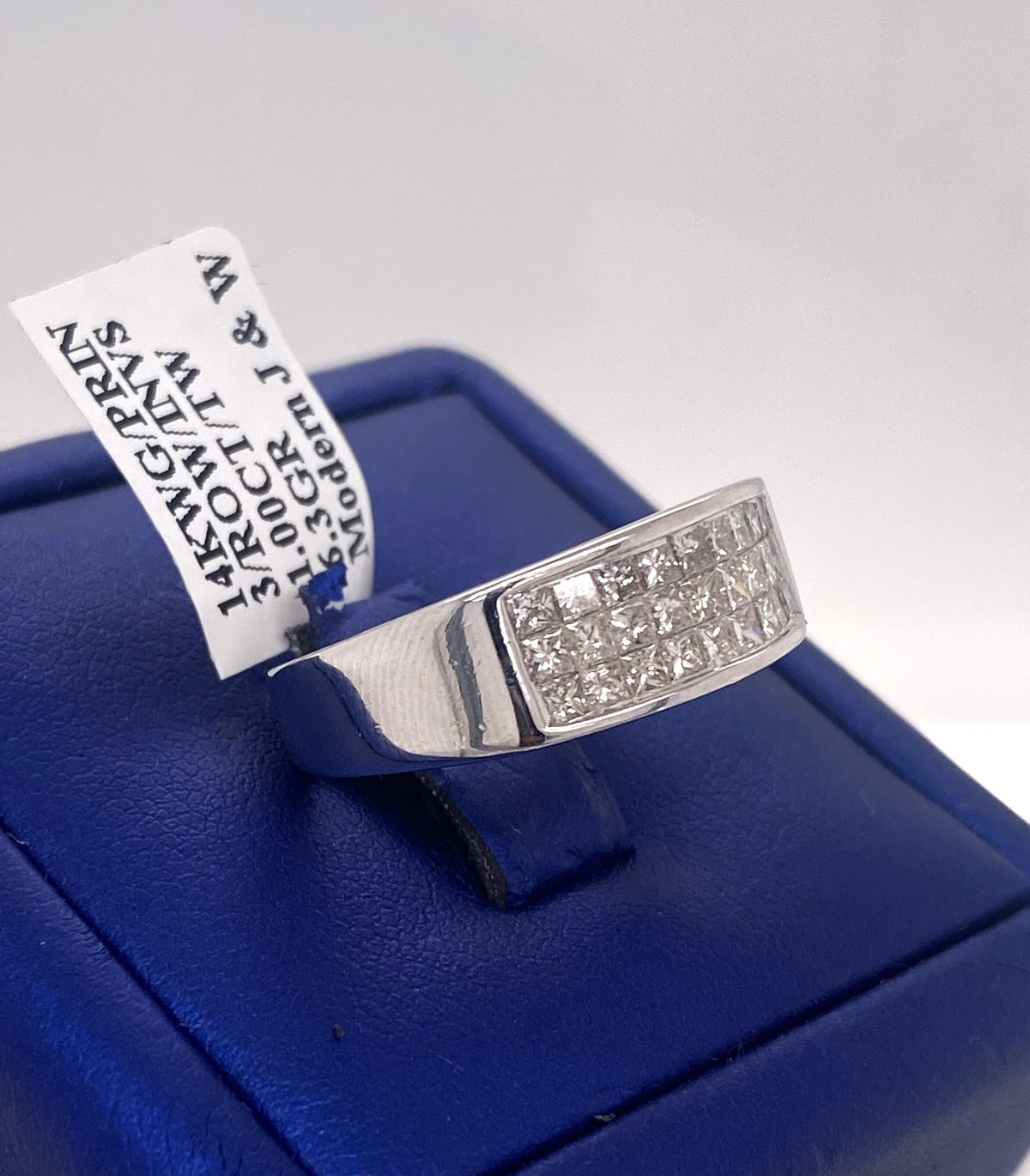 14k White Gold 1.00 CT Princess Cut Diamond Invisible Setting Band