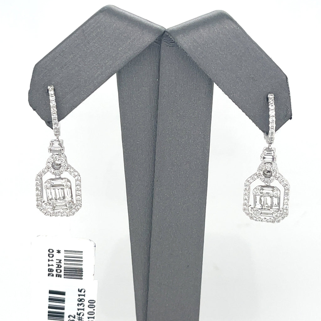 14K White Gold 2.00 CT Diamond Dangling Earrings