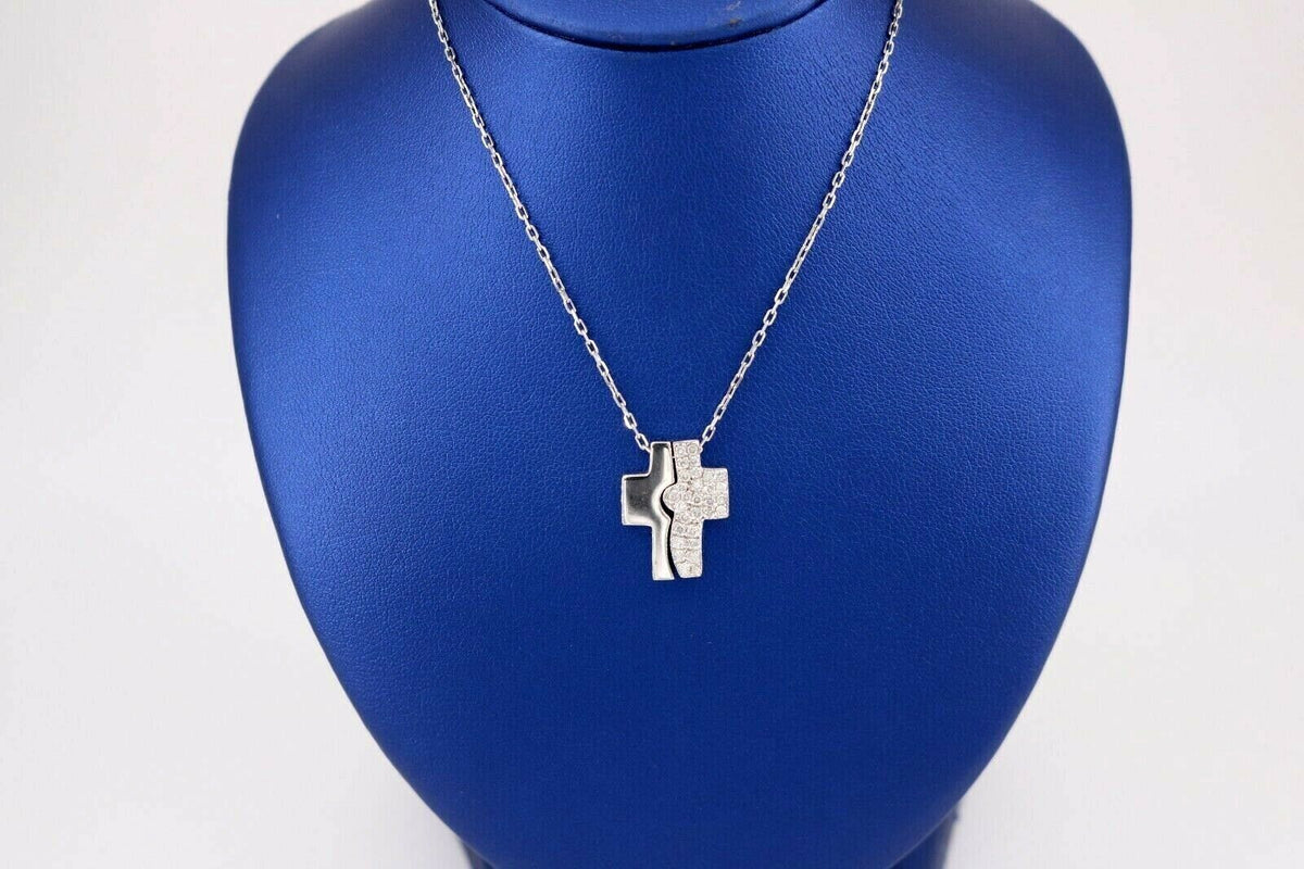 14k White Gold 0.50 CT Diamond Magnet Cross Pendant Necklace, S105086