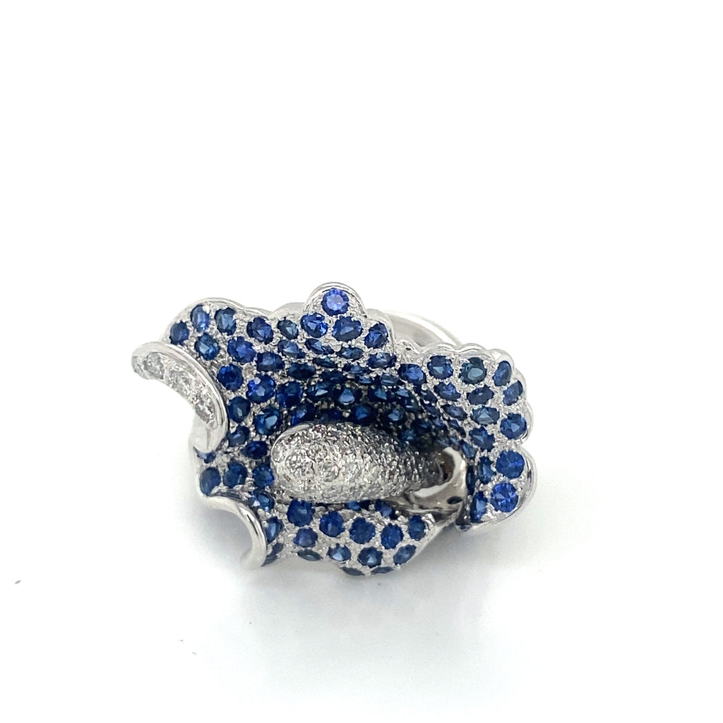 18K White Gold Diamond & Sapphire Flower Design Ring