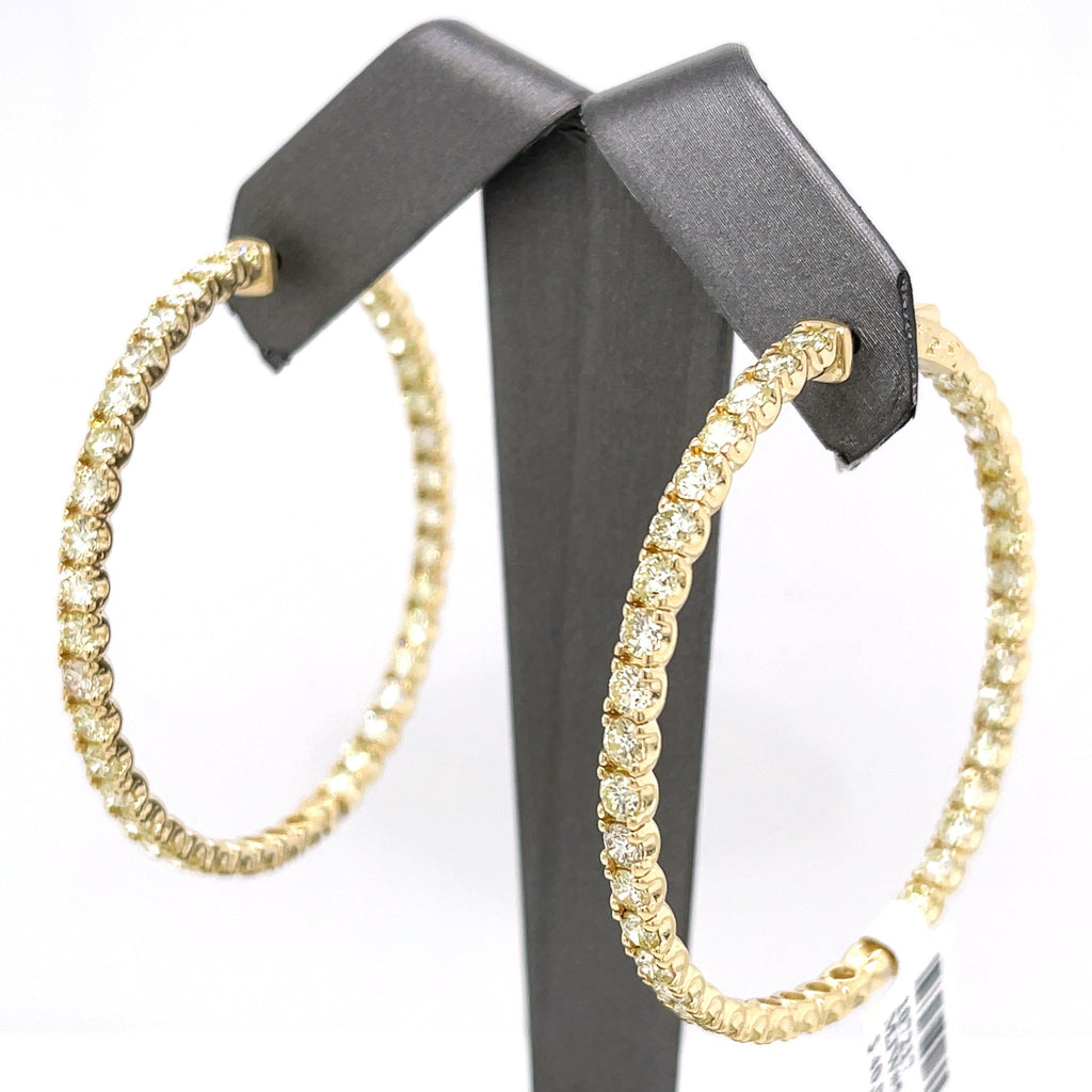 14k Yellow Gold 9.75 CT Diamond Inside Out Hoop Earrings