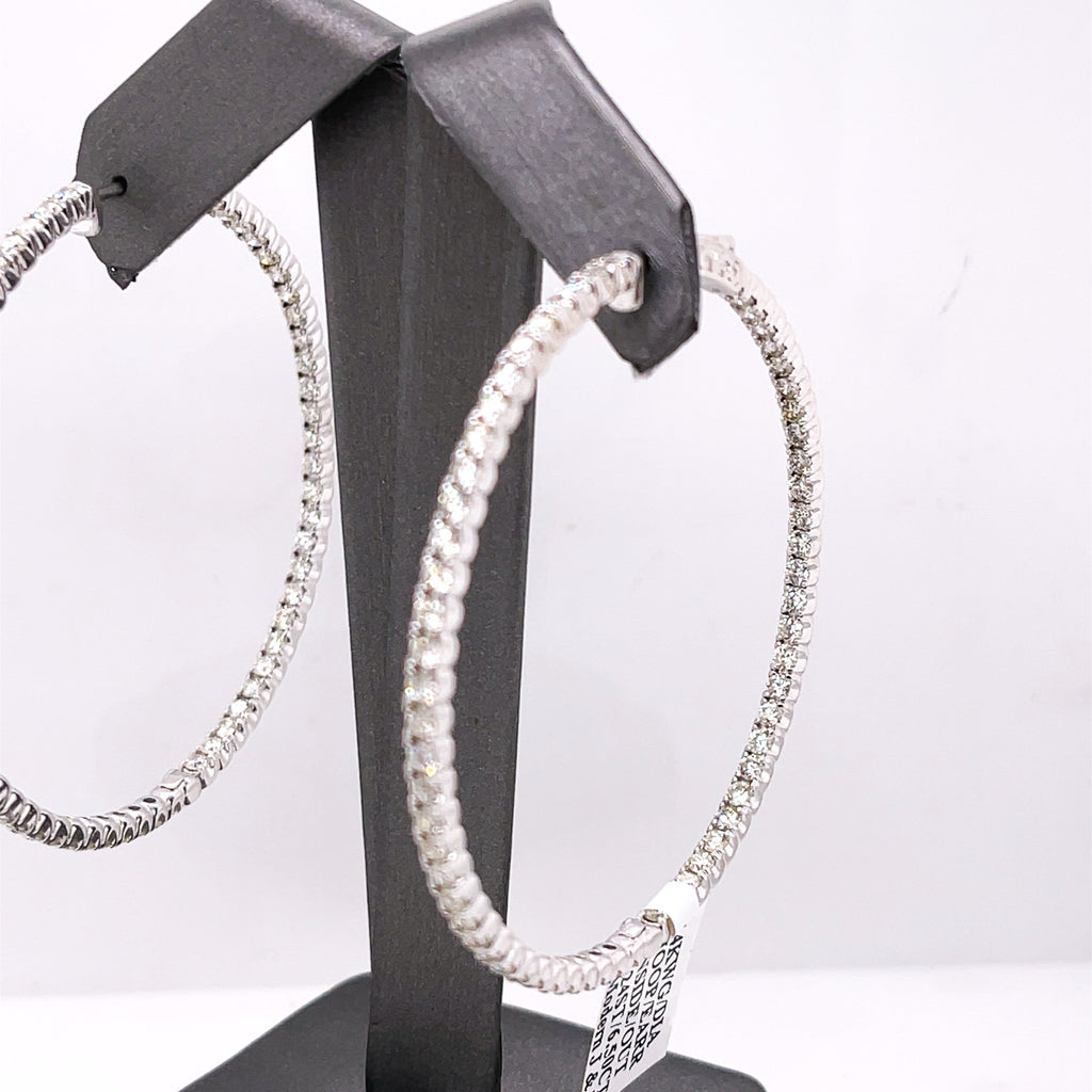 14k White Gold 6.50 CT Diamond Inside Out Hoop Earrings