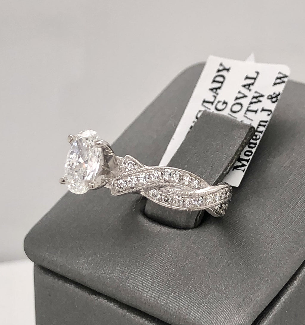 14k White Gold 1.50 CT Diamond Oval Engagement Ring, Size 4,5