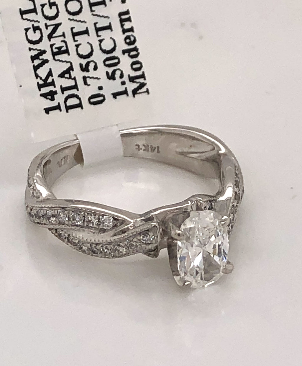 14k White Gold 1.50 CT Diamond Oval Engagement Ring, Size 4,5
