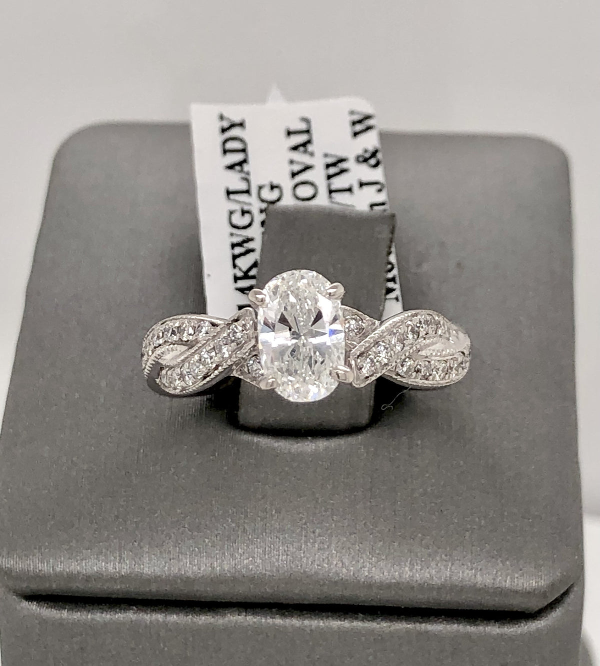 14k White Gold 1.50 CT Diamond Oval Engagement Ring, Size 4,5