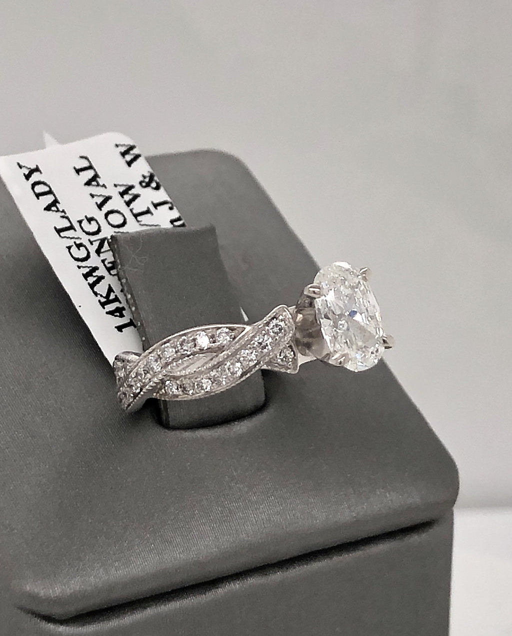 14k White Gold 1.50 CT Diamond Oval Engagement Ring, Size 4,5