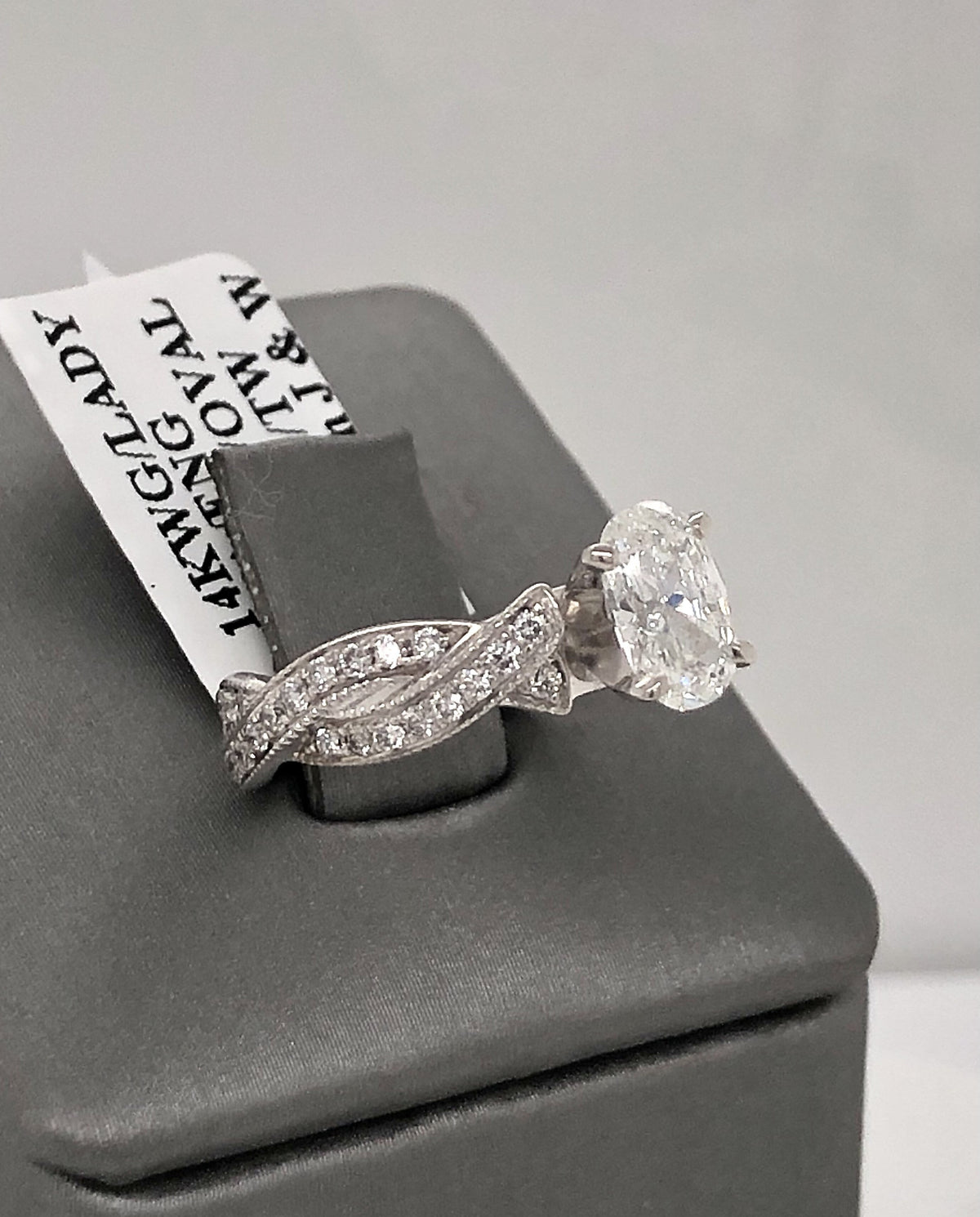 14k White Gold 1.50 CT Diamond Oval Engagement Ring, Size 4,5