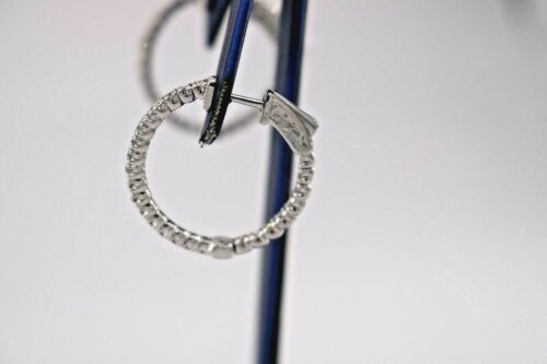 18k White Gold 1.25 CT Diamond Inside Out Hoop Earrings, 7.4gm