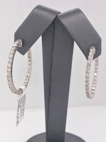 14k White Gold 2.85 CT Diamond Inside Out Hoop Earrings, 8.4g, S106191