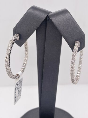 14k White Gold 2.85 CT Diamond Inside Out Hoop Earrings, 8.4g, S106191