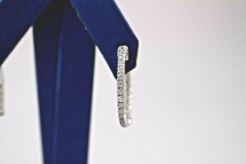18k White Gold 1.25 CT Diamond Inside Out Hoop Earrings, 7.4gm