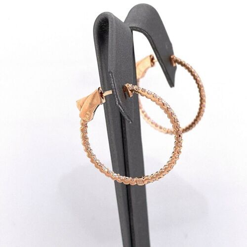 14k Rose Gold 1.00 CT Diamond Inside Out Hoop Earrings, 4gm, 1"
