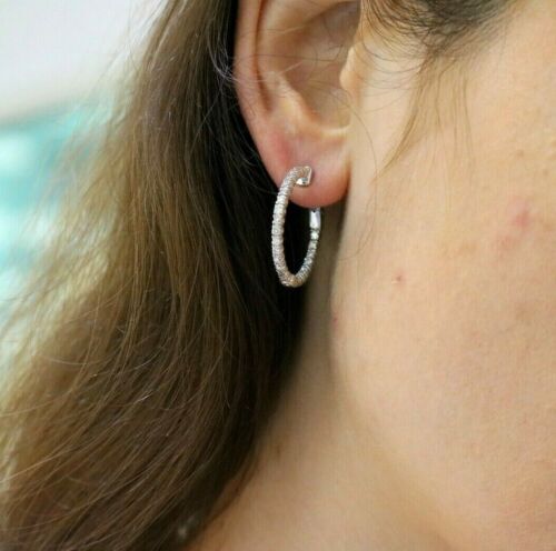 18k White Gold 1.25 CT Diamond Inside Out Hoop Earrings, 7.4gm