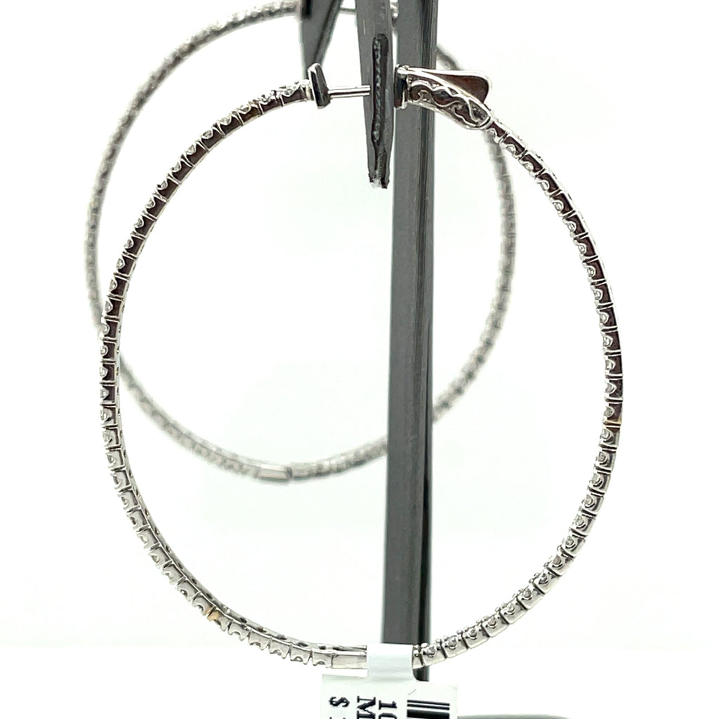 14k White Gold 3.00 CT Diamond Inside Out Hoop Earrings, 9.1gm