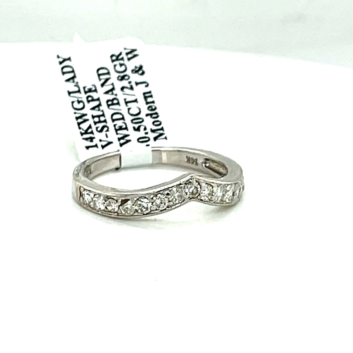 14k White Gold 0.50 CT Diamond V Shaped Wedding Band, 2.8gm Size 7