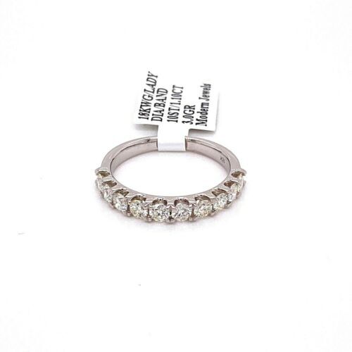 18k White Gold 1.10 CT Diamond Shared Prong Wedding Band, 3gm Size 6.25