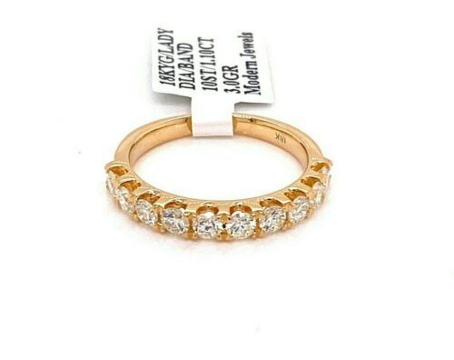 18k Yellow Gold 1.10 CT Diamond Shared Prong Wedding Band, 3gm Size 6.25 =