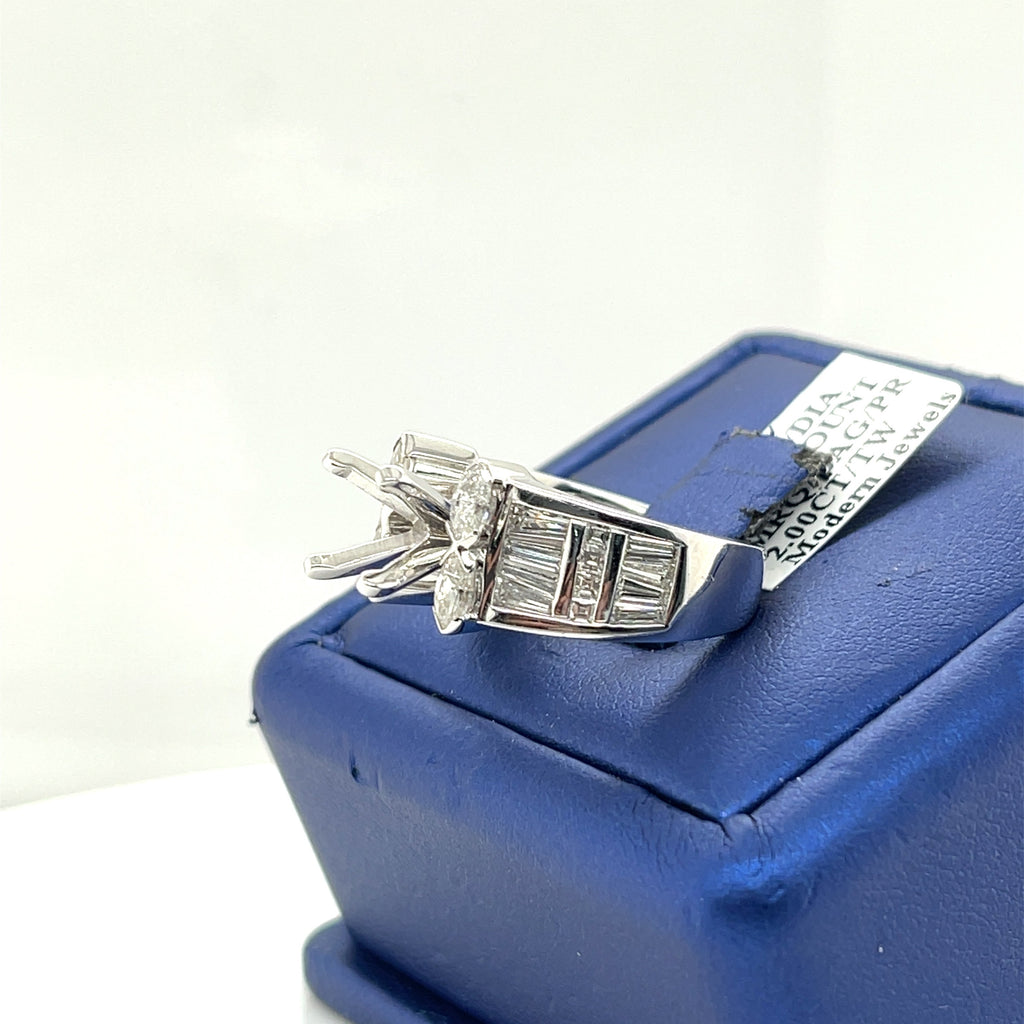 14k white Gold 2.00 CT Diamond Engagement Ring Mounting, 7.1gm
