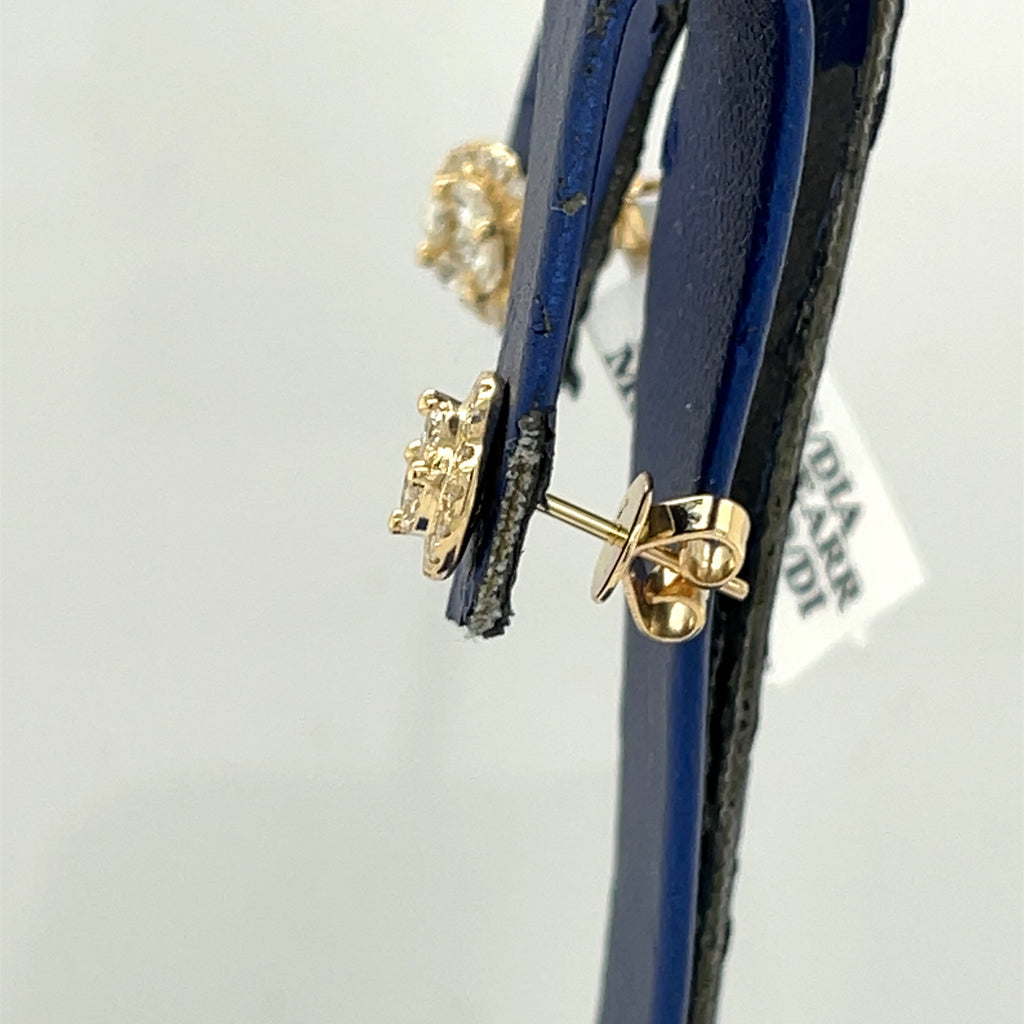 14k Yellow Gold 1.00 CT Diamond Cluster Stud Earrings, 2.1gm,
