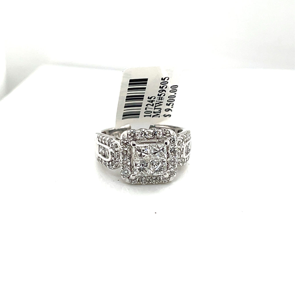 14k White Gold 1.50 Diamond Cluster Engagement Ring, 7.2g, Size 6
