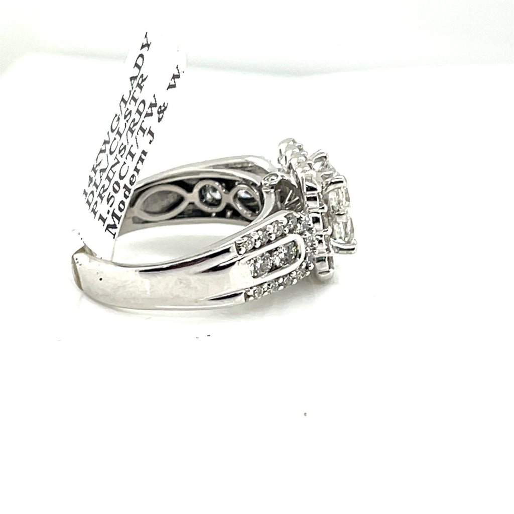 14k White Gold 1.50 Diamond Cluster Engagement Ring, 7.2g, Size 6